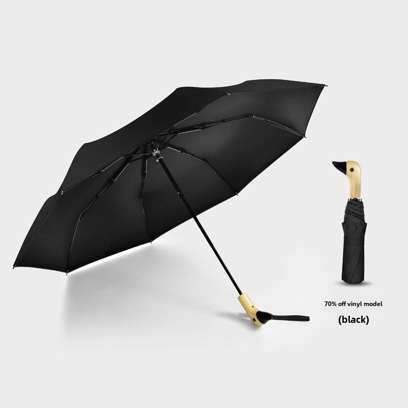 Creative Duck Head Umbrella with Wooden Handle, Cute Women's Black Sunscreen Umbrella, 30% Off|Fashion Accessories>Umbrellas & Rain Gear