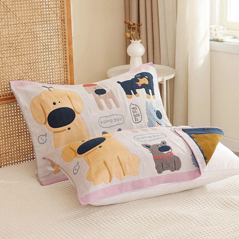Eight-layer Gauze Soft Pillow Towel Cartoon Couple Design Breathable Household Pillow Cover|Home Textiles