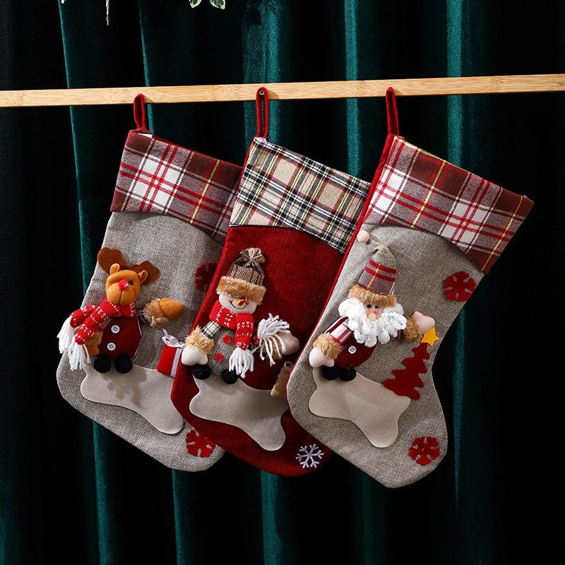 Extra Large Khaki Linen Santa Claus Christmas Stocking | Christmas Decorations & Gift Bags