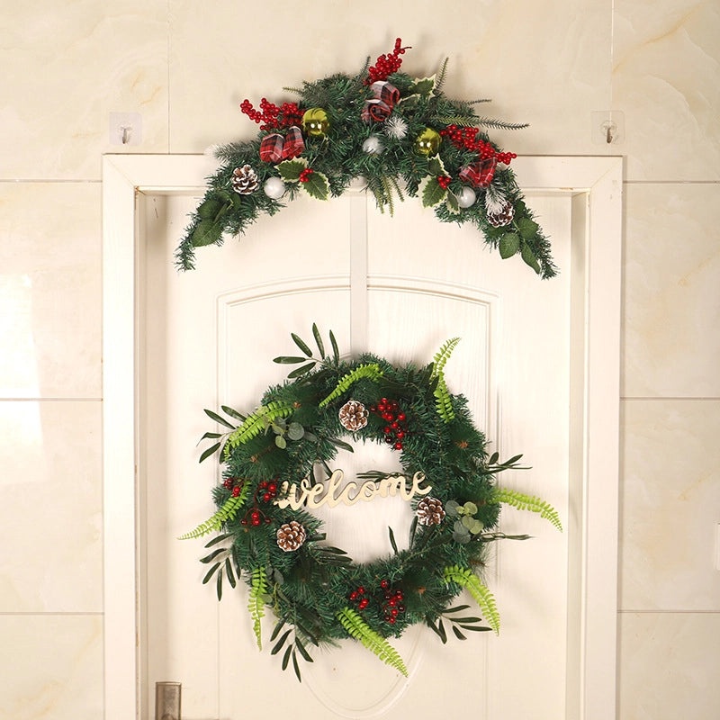 Christmas Red Fruit Ribbon Door Decoration with White Edge Leaves | Home Decor