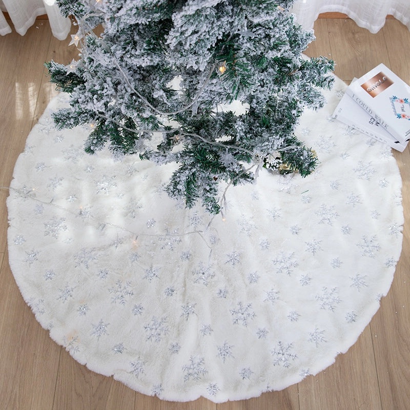 White Sequin Plush Christmas Tree Dress with Long Rabbit Hair for 78/90/122cm Trees|Christmas Tree Decorations