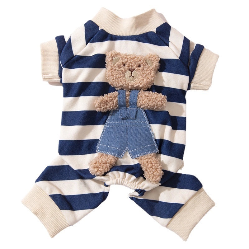 Cute Bear Striped Pet Air Conditioning Outfit for Dogs and Cats Four-legged Spring Summer Clothes|Pet Apparel