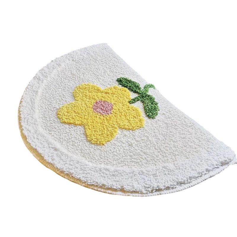Floral Non-slip Semicircle Bathroom Floor Mat Absorbent Stain-resistant Cashmere Carpet|Home & Living