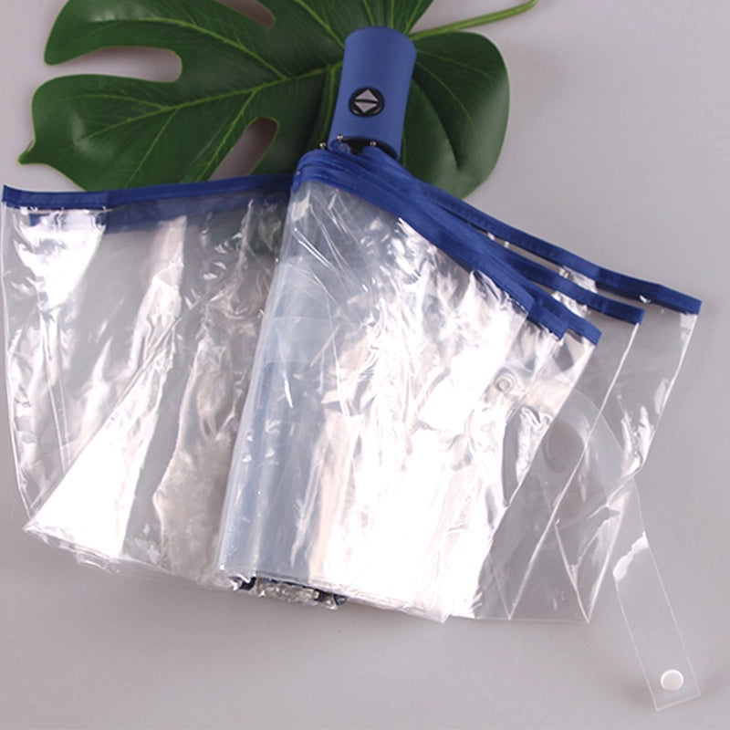 Transparent Folding Umbrella Full Automatic Clear Rain Umbrella Custom Logo Print Promotional Supplies|Umbrellas & Rain Gear