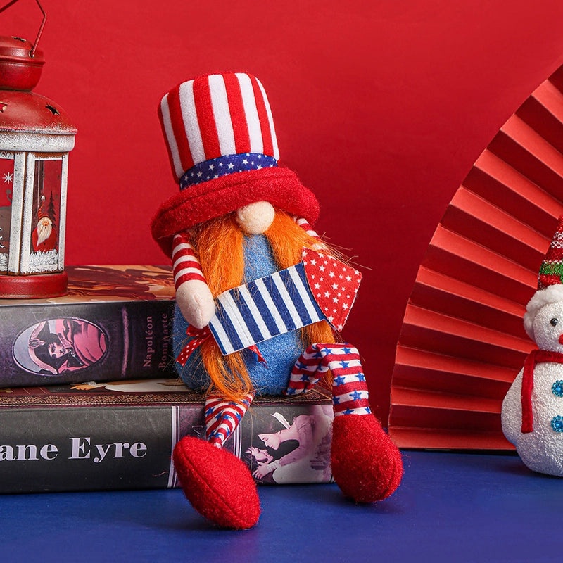 Patriotic USA Independence Day Faceless Dwarf Doll with Round Hat Long Short Legs | Home Decor & Collectibles