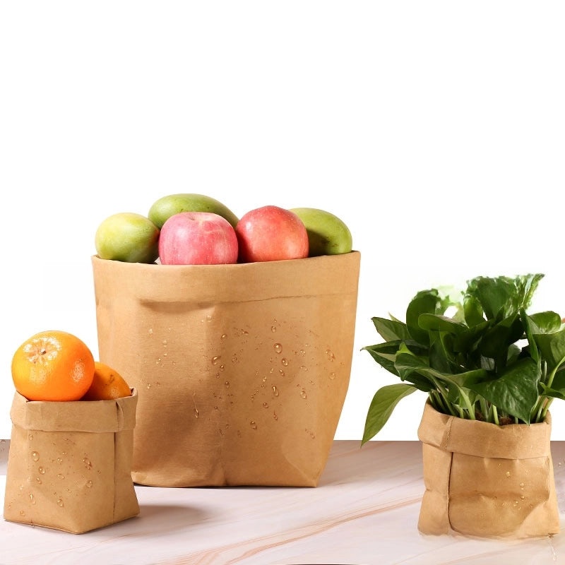 Kraft Paper Flower Pot Storage Bag for Cosmetics Refrigerator Washable Durable Household Items|Home Storage & Organization