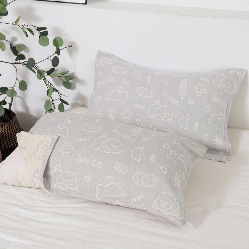 Cotton Gauze Pillow Towel Pair for Boys and Girls Cartoon Hijab Cushion Cover Four Seasons Use|Home Textiles
