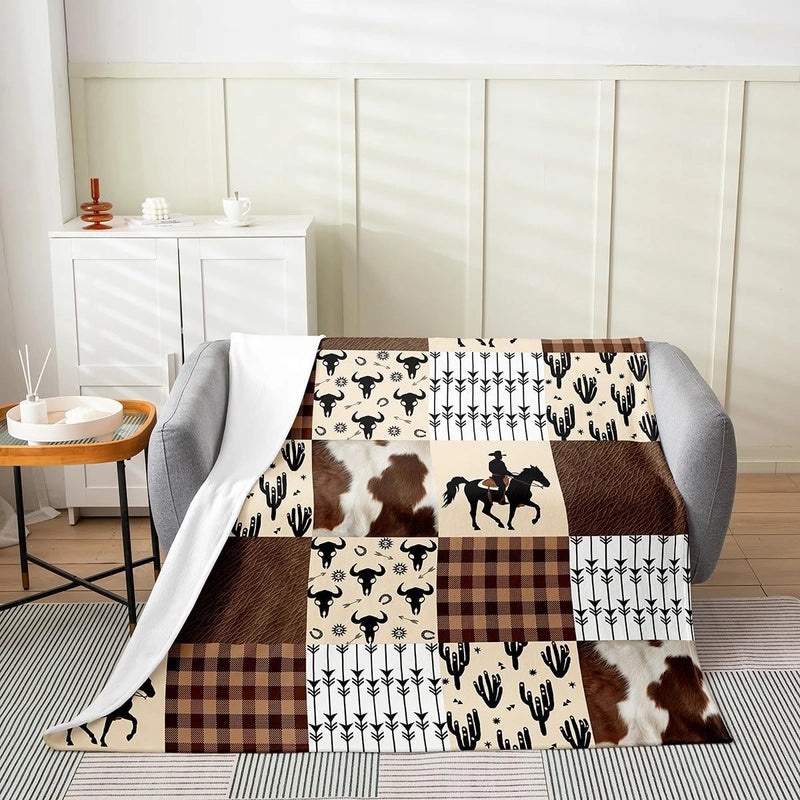 Cozy Cow Print Color Block Polyester Throw Blanket for Couch & Sofa Decor|Home Decor > Blankets & Throws