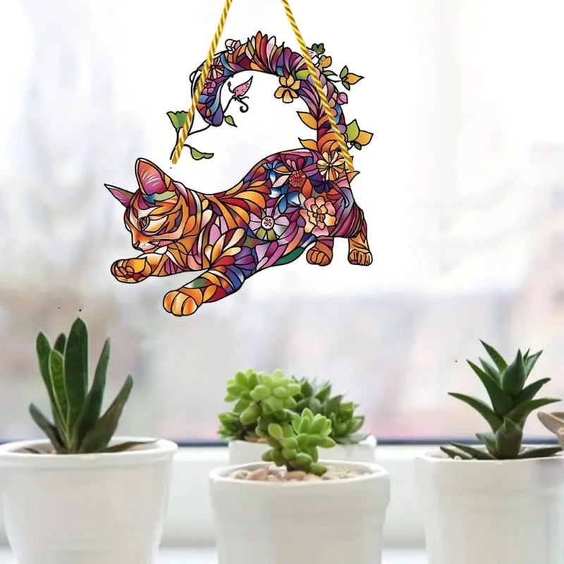 Cat Shaped Dyed Window Hanger for Indoor Outdoor Home and Garden Decoration | Home Decor Accessories