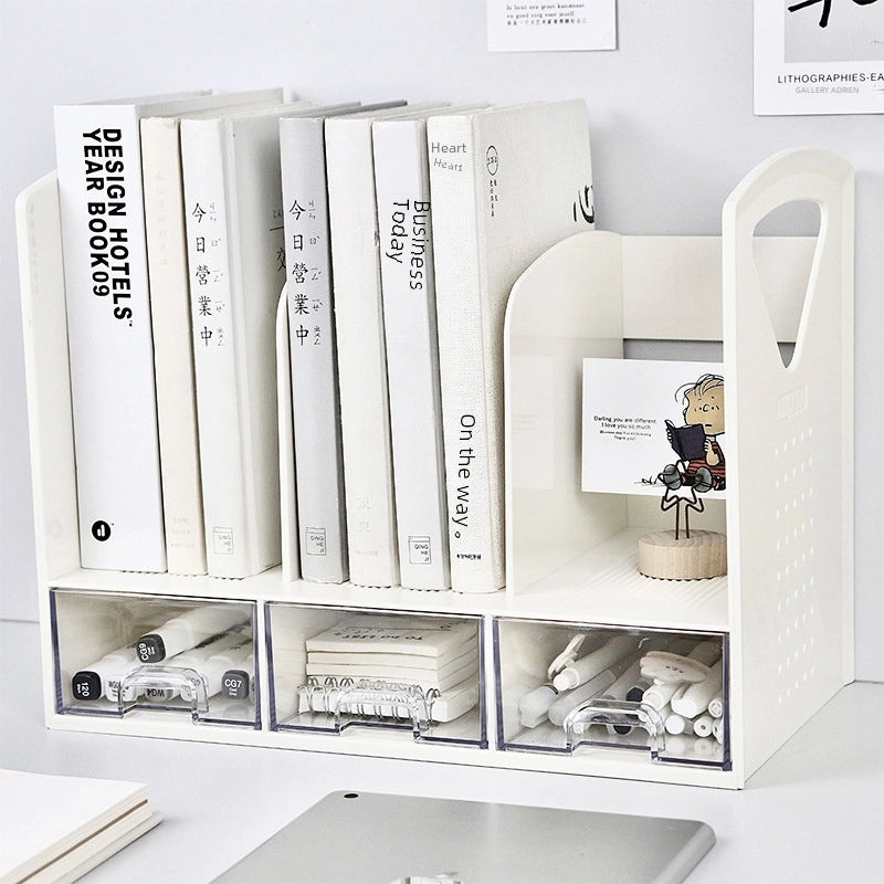 Wooden Desktop Bookshelf with Drawer | Home Office Storage & Organization