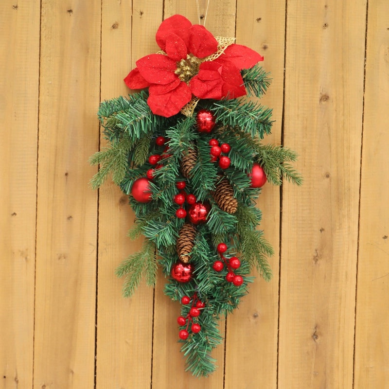 Christmas PE Mixed Flower Upside Down Tree Door Hanging Pendant for Front Door Home Decoration|Holiday Decorations