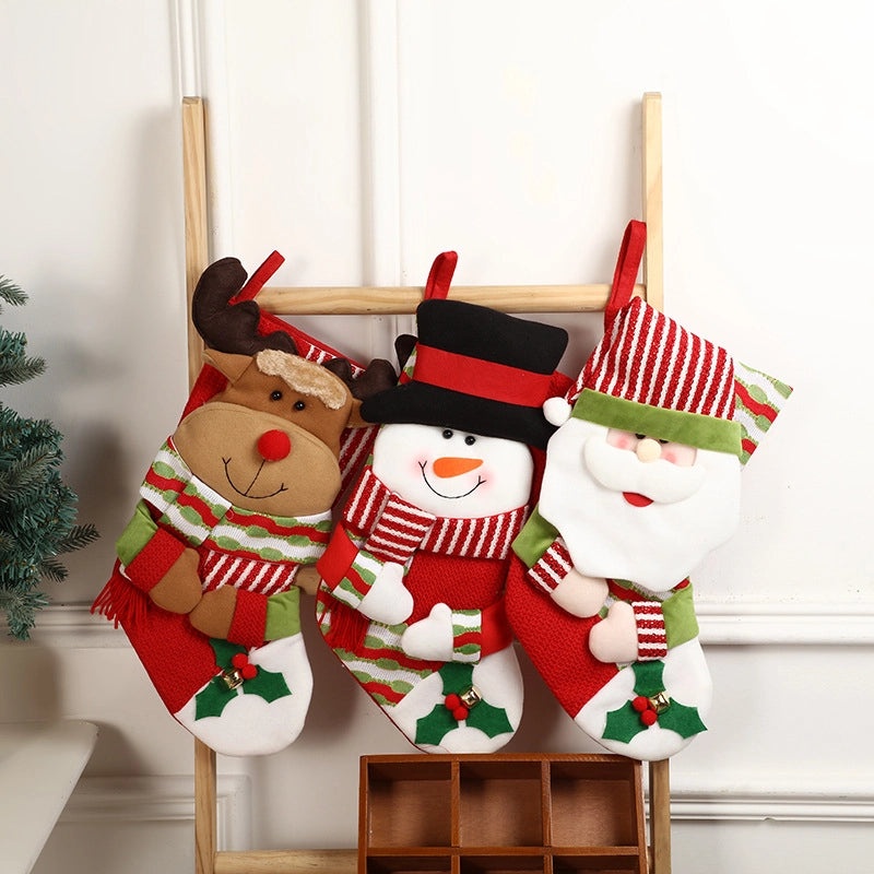 3D Doll Christmas Socks with Tree Bell and Reindeer Pendant | Christmas Home Wall Ornaments | Holiday Decoration Socks|Seasonal Decor
