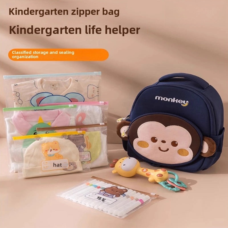 Cartoon Transparent Zipper Storage Bag for Kids Kindergarten Clothes | Kids Storage Bags