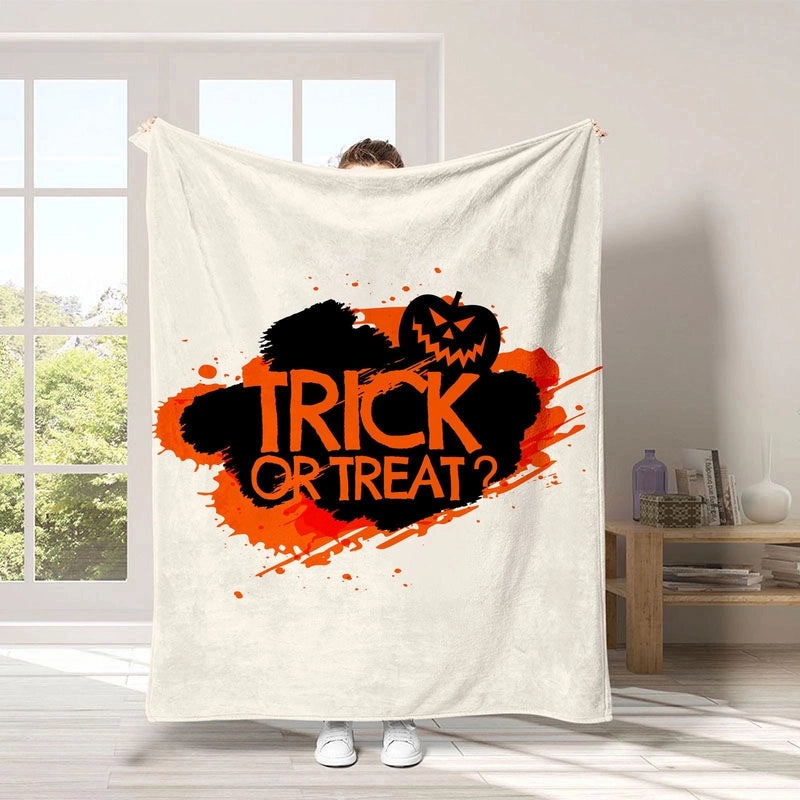 Halloween Pumpkin Bat Blanket Cozy Polyester Throw for Couch Sofa Decor | Home Decor & Seasonal Accessories