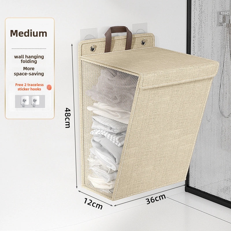 Foldable Fabric Laundry Basket Wall Mounted Waterproof Cotton Linen Dirty Clothes Storage|Home Organization & Storage