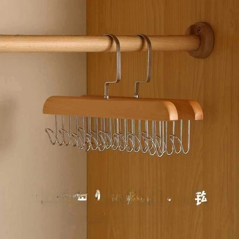 Multi-functional Solid Wood Clothes Hanger with Hooks for Underwear, Vests, Ties | Home Storage & Organization
