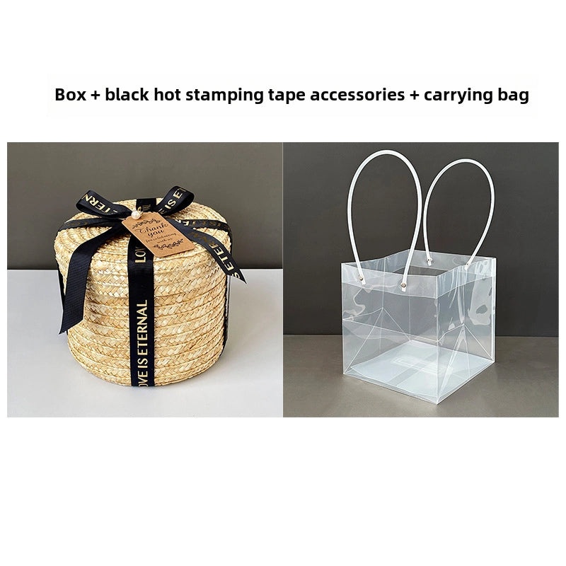 Handmade Round Straw Box with Lid | Rattan Gift Box for Wedding, Storage, Baking | Woven Hug Bucket | Home Decor Accessories|Storage Containers