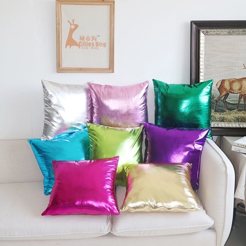 Elegant Solid Color PU Leather Spandex Bronze Pillow Covers for Couch Sofa Decor | Home Decor