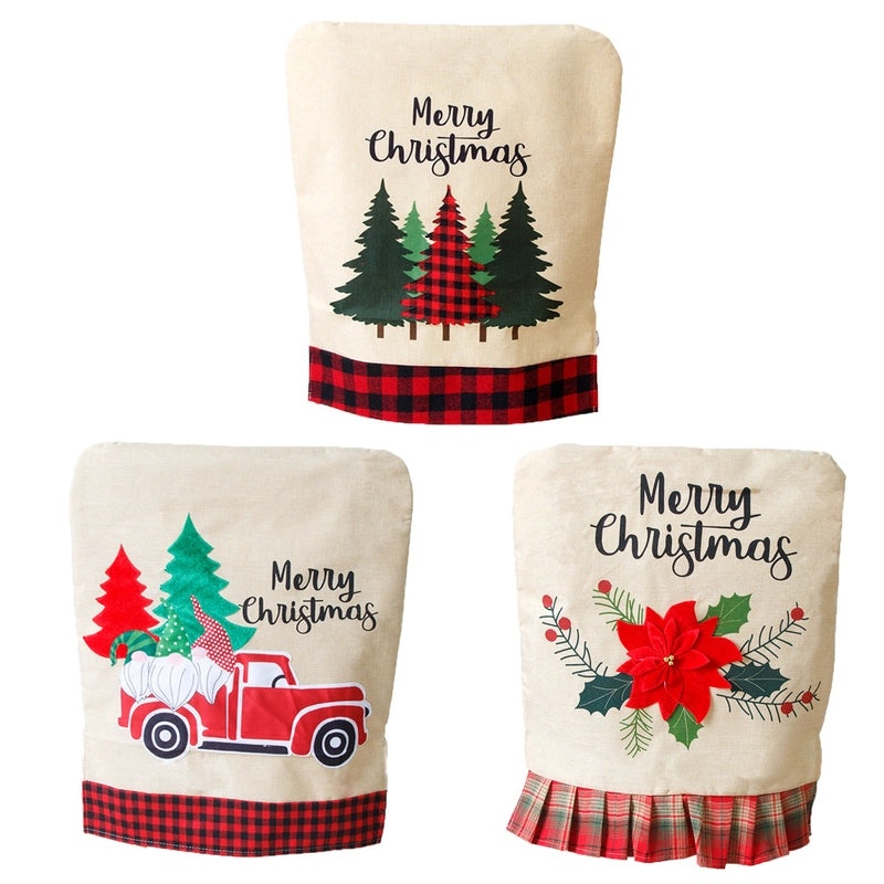 Christmas Minimalist Classic Christmas Tree Letter Linen Chair Cover for Party Festival Tableware|Home Decor & Party Supplies