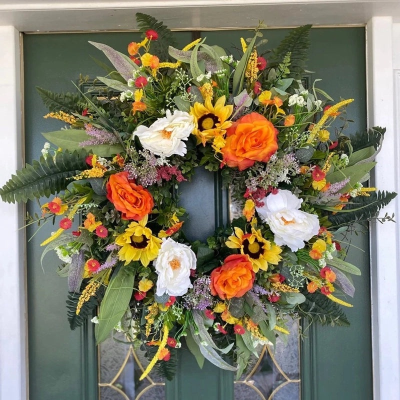 Summer Eucalyptus and Sunflower Wreath Front Door Garland Hanging Decor|Home Decor & Seasonal Wreaths