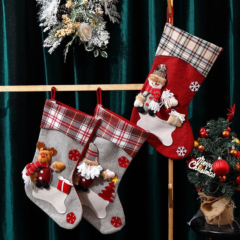 Extra Large Khaki Linen Santa Claus Christmas Stocking | Christmas Decorations & Gift Bags