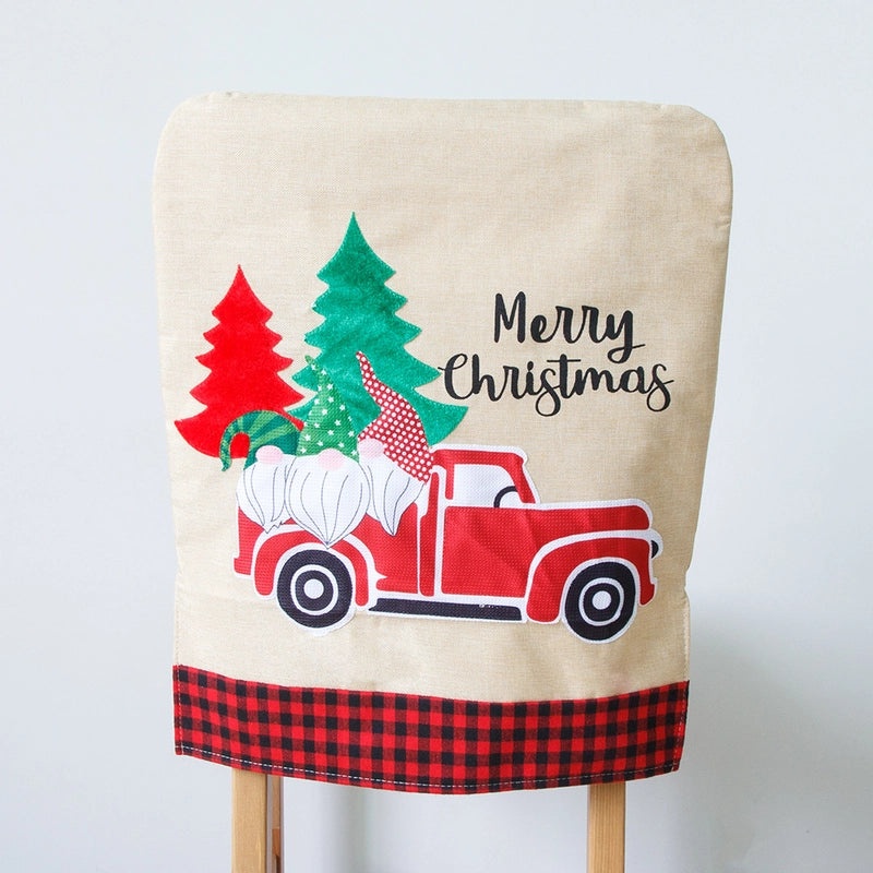 Christmas Minimalist Classic Christmas Tree Letter Linen Chair Cover for Party Festival Tableware|Home Decor & Party Supplies