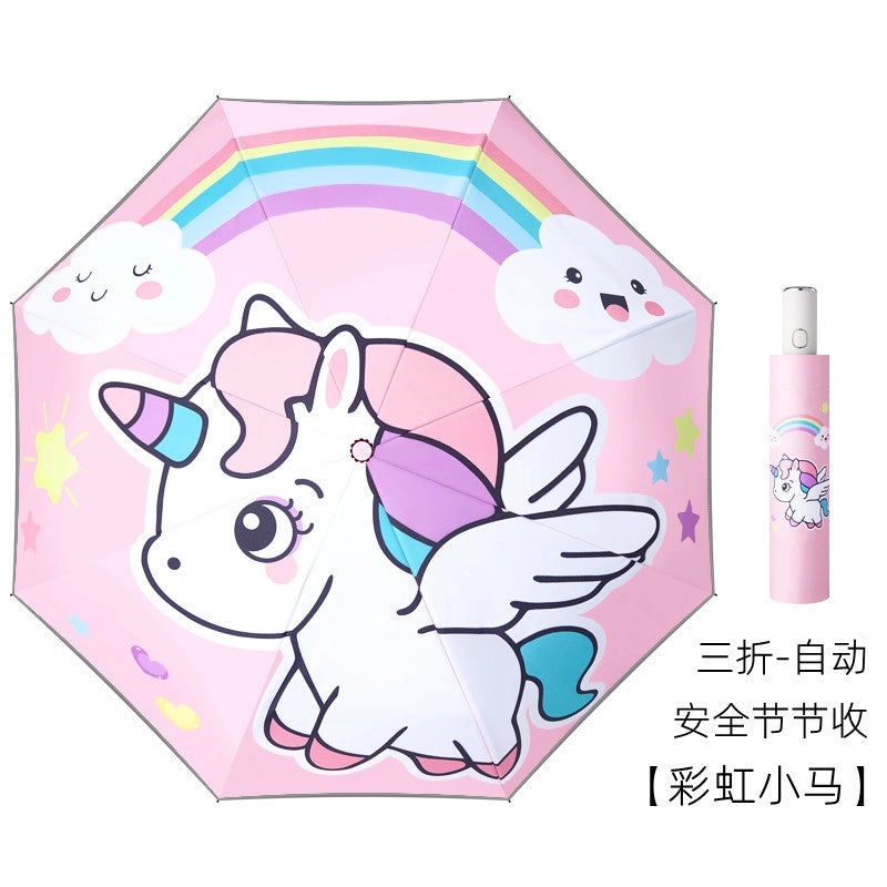 Kids Portable Folding Umbrella Cute Cartoon Design Sunshade Sunscreen Anti-Rebound for Students Men Women|Umbrellas & Rain Gear