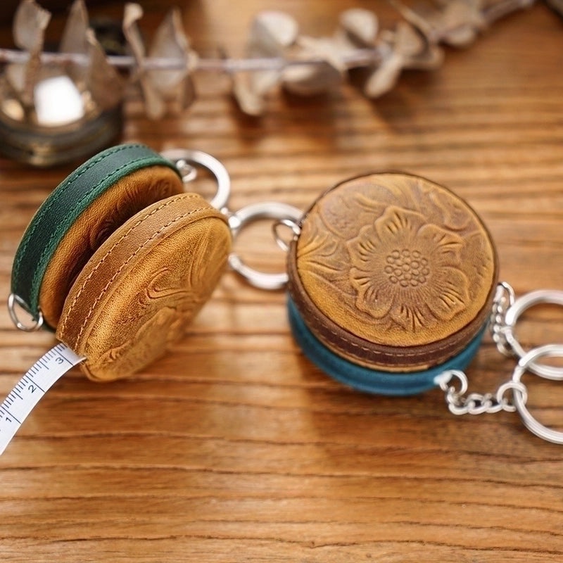 Handmade Mini Tape Measure Keychain Vintage Crazy Horse Leather Compact Sewing Measure Tool|Accessories & Sewing Tools