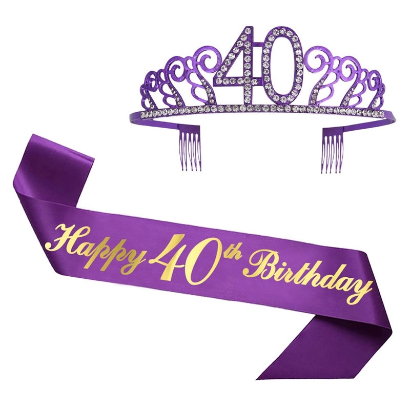 Birthday Rhinestone Crown Headband Purple Alloy Shoulder Strap Set|Jewelry & Accessories