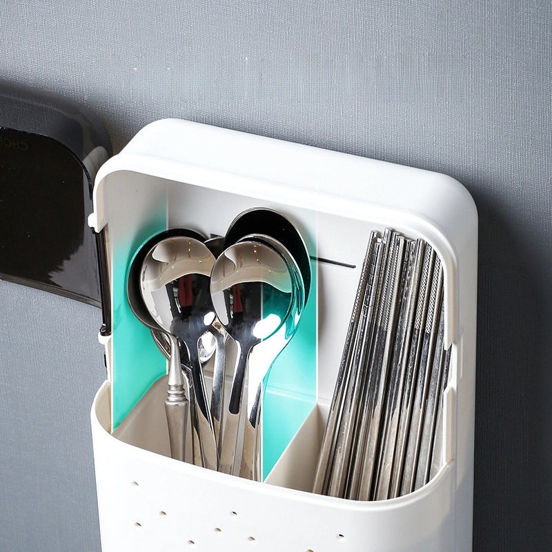 Dust-proof Wall-mounted Chopsticks Holder with Lid for Kitchen Storage and Draining | Kitchen Storage & Organization