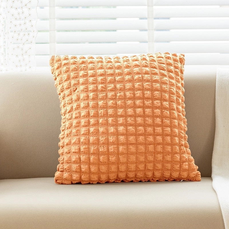 Cream Style Solid Color Elastic Puff Plaid Pillow Case for Sofa Bedside Cushion|Home Decor Pillows & Cushions