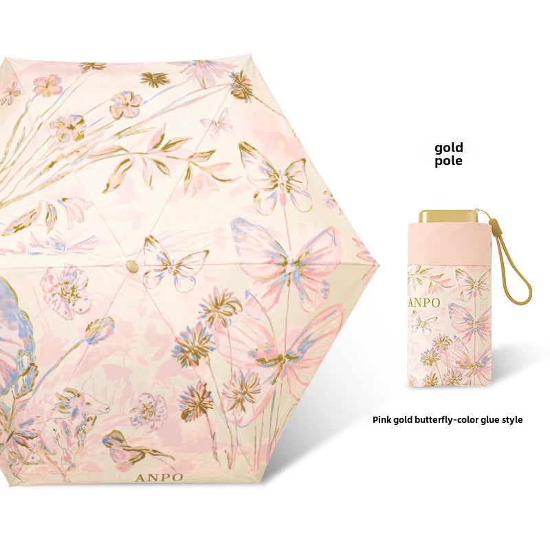 Vintage Cherry Print Folding Umbrella 60% UV Protection Dual-use Sun and Rain Shield|Sun Protection Umbrellas