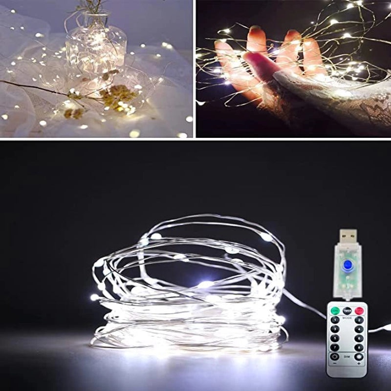 USB Waterproof LED Light String with 8 Functions, Remote Control, Copper & Leather Wire, Battery Box | Home Decor & Lighting