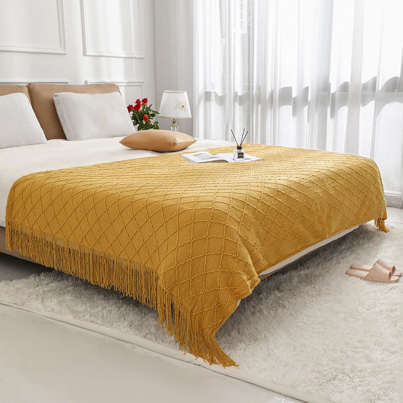 Nordic Tassel Sofa Throw Blanket Cozy Woven Bed Cover Pillowcase for Bedroom Homestay|Home Textiles & Throws