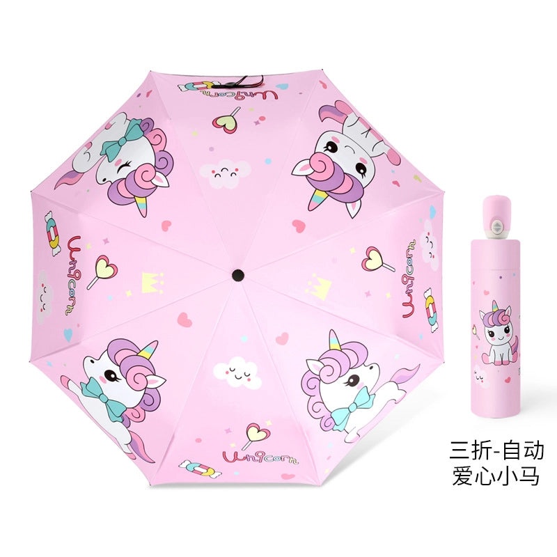Kids Portable Folding Umbrella Cute Cartoon Design Sunshade Sunscreen Anti-Rebound for Students Men Women|Umbrellas & Rain Gear
