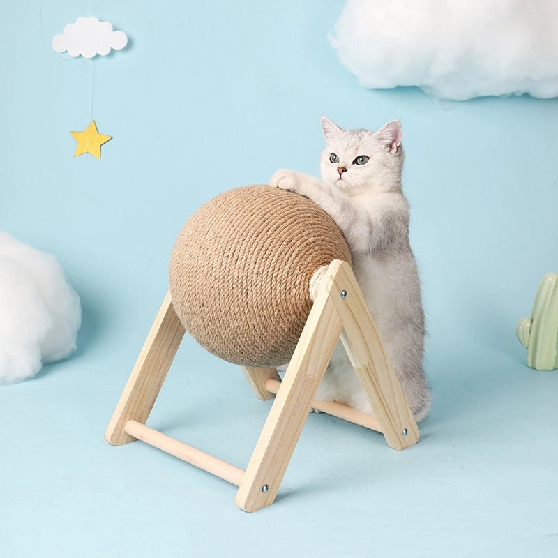 Durable Wooden Cat Scratching Post with Hand-Wound Rope Ball and Climbing Frame for Pets|Cat Toys & Accessories