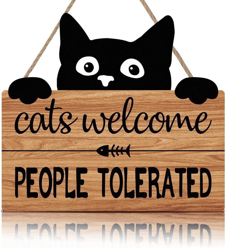 Funny Cat Welcome Sign with Kitten Footprint Wooden Board|Home Decor