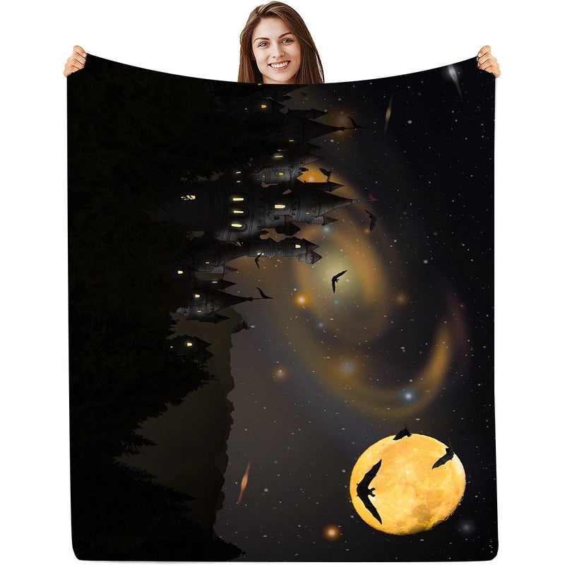 Halloween Floral Bat Skull Polyester Throw Blanket for Couch & Sofa | Home Decor