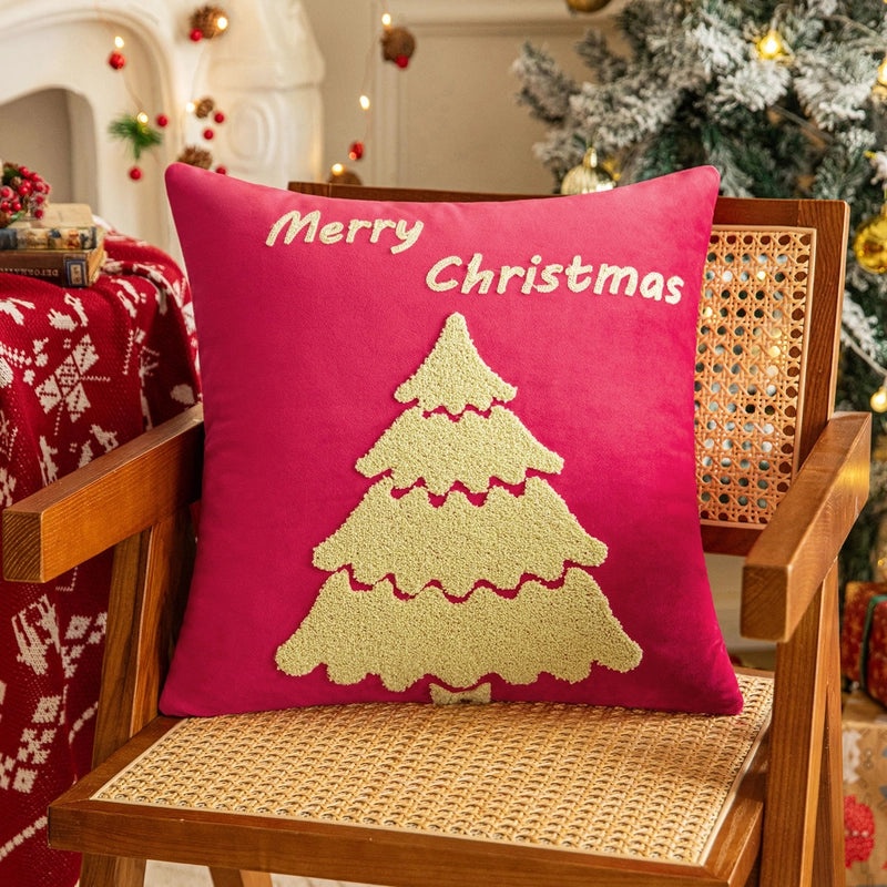 Christmas Tree Santa Elk Velvet Cotton Throw Pillow for Couch & Sofa | Home Decor Pillows