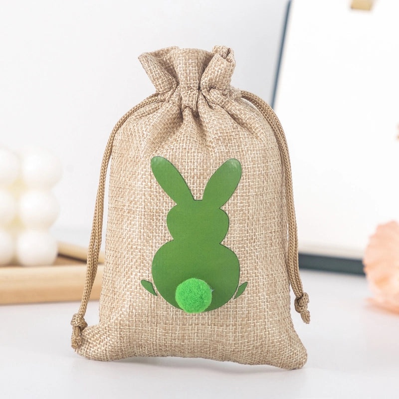 Easter Bunny Gift Bag Hemp Drawstring Storage with Printable Logo | Holiday Packaging Bags