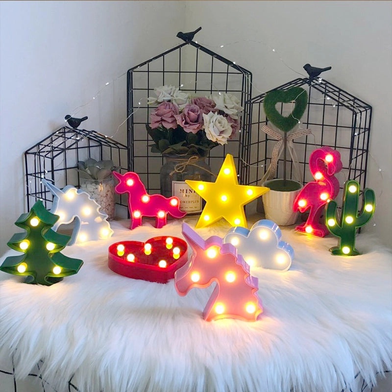 Mini LED Cactus & Flamingo Night Light Korean Style Christmas Letter Decoration Desktop Lamp|Home Decor Lighting
