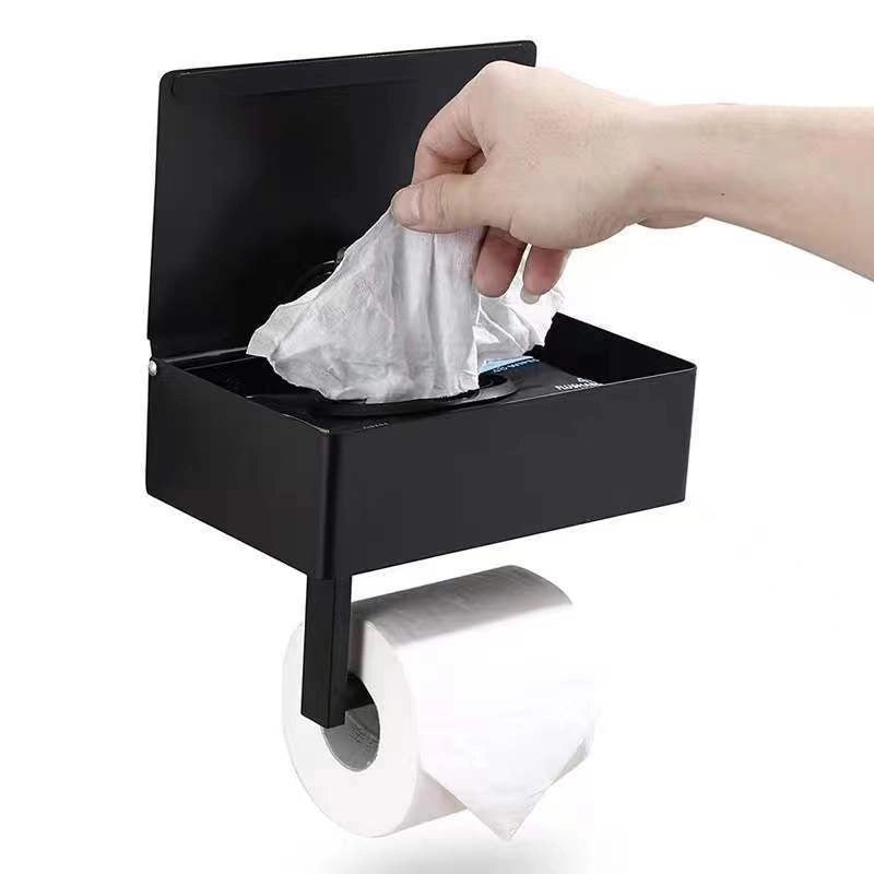 Multifunctional Black Stainless Steel Bathroom Tissue and Wipe Rack Punch-Free Installation|Bathroom Accessories