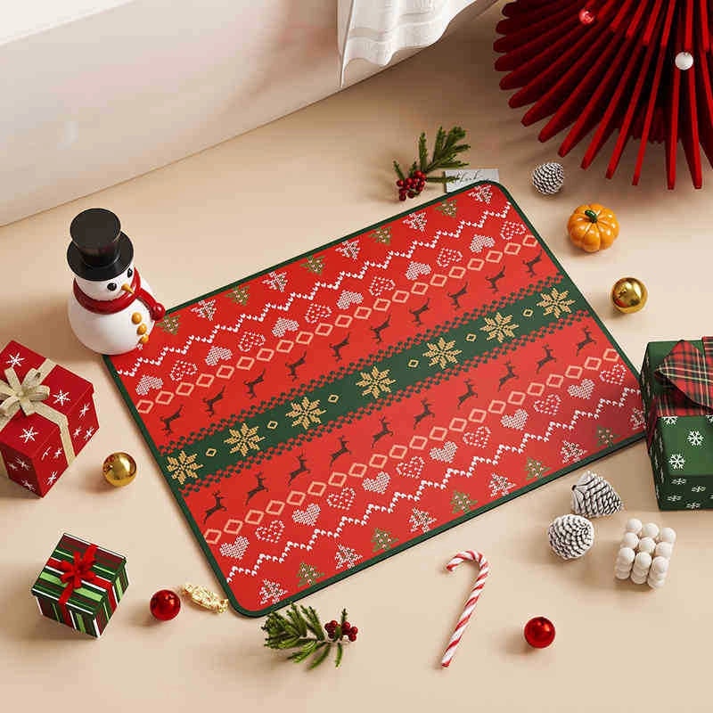 Christmas Holiday Printed Polyester Bath Mat for Casual Vacation Use|Home Decor & Bath Rugs