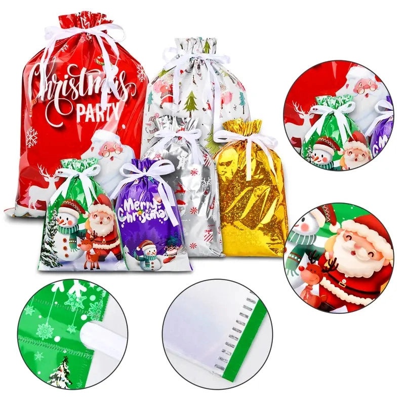 Santa Claus Drawstring Gift Bag for Christmas and Halloween Candy Packaging|Holiday Party Supplies