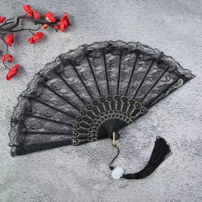 Classic Lolita Lace Folding Fan Dark Style Cheongsam Photo Prop Daily Home Use|Accessories & Fans