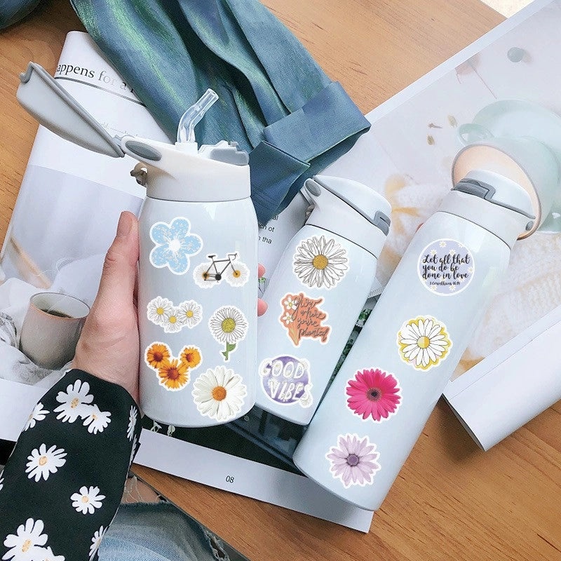 Chrysanthemum Pattern PVC Self-adhesive Stickers Set for School and Home Decor|Stationery & Craft Supplies