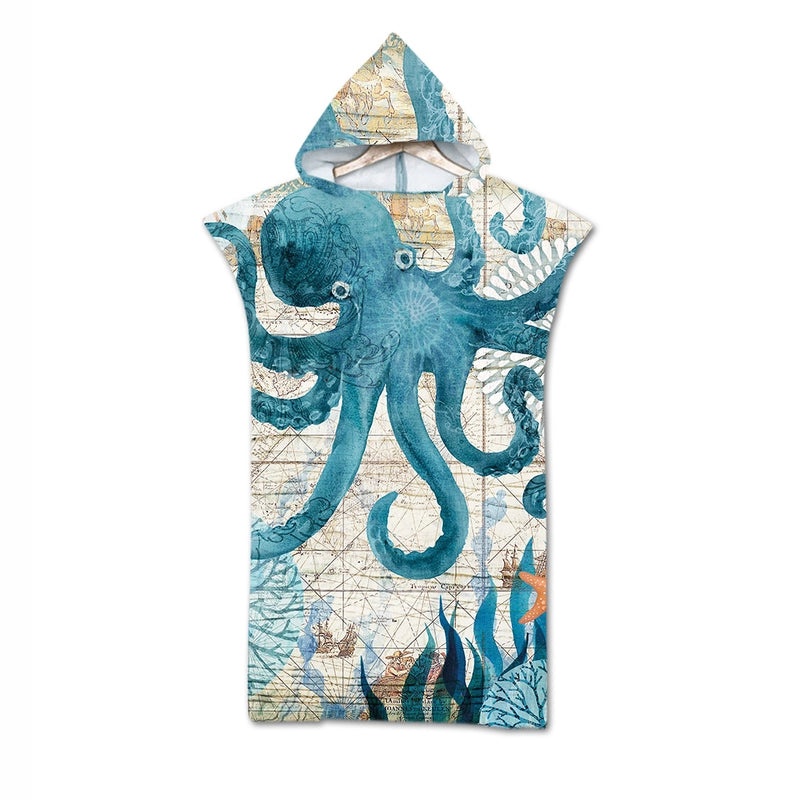 Geometric Print Hooded Beach Towel for Adults Soft Absorbent Cloak Bath Towels|Bath & Beach Towels