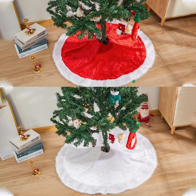 Red and White Plush Christmas Tree Skirt Soft Holiday Tree Base Cover Festive Home Decoration|Christmas Tree Skirts