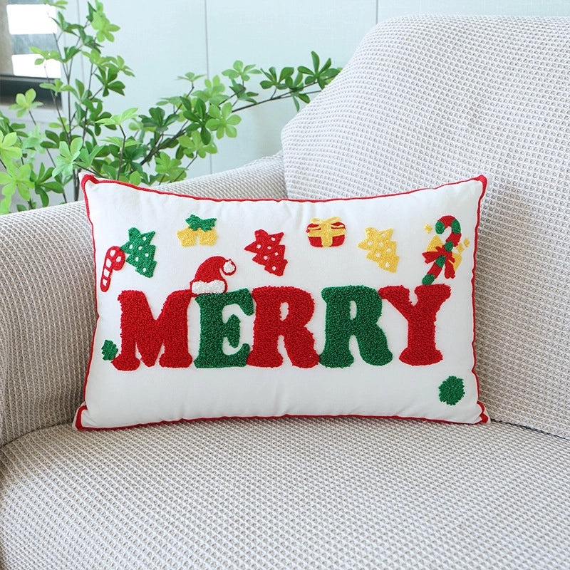 Christmas Modern Letter Bow Knot PP Cotton Flannel Throw Pillow Cover for Sofa Couch Decor|Home Decor & Pillows
