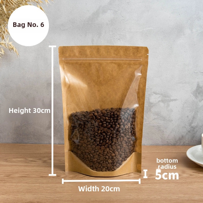 Yin Yang Kraft Paper Self-sealing Bag with Translucent Window for Tea Nuts Food Packaging | Food Storage Bags